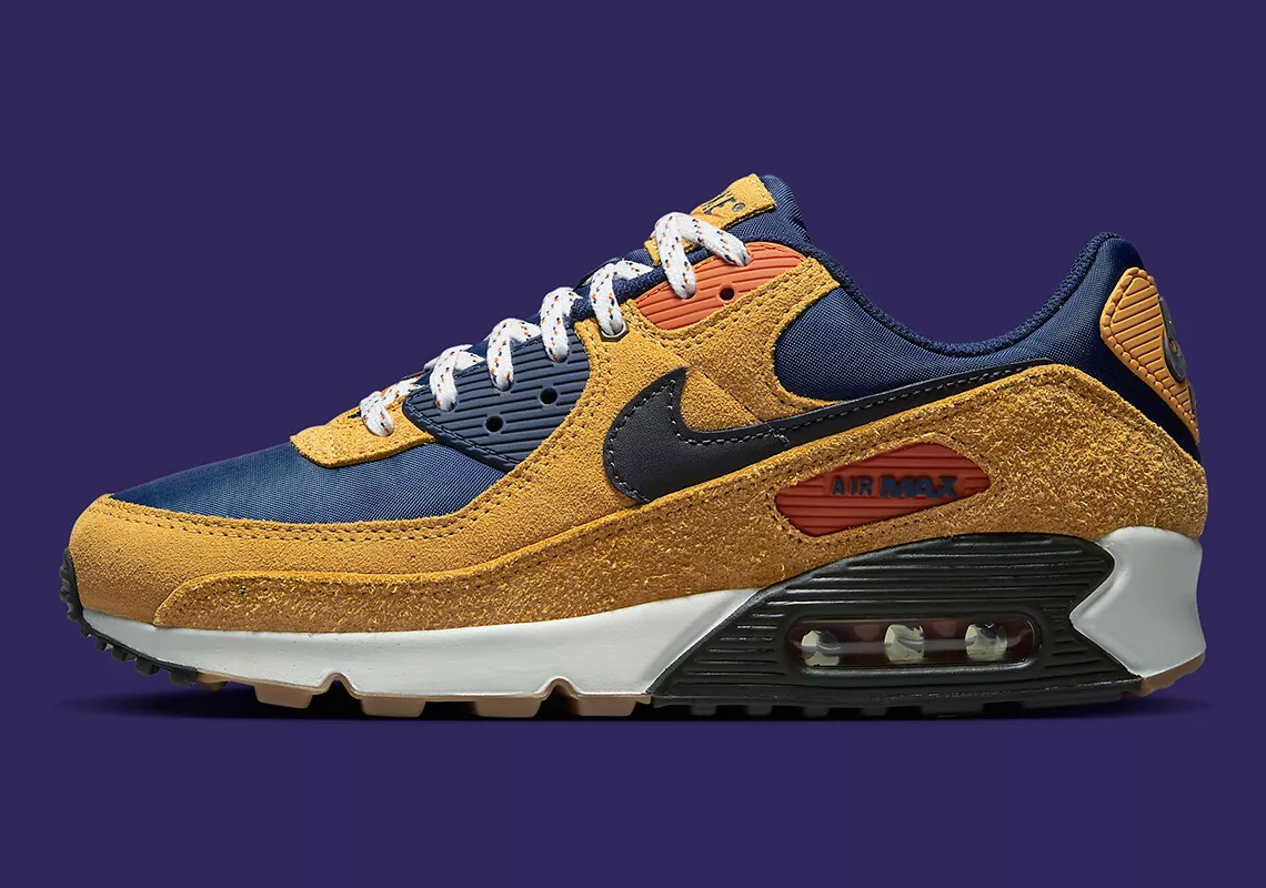 Nike Air Max 90 Bucktan Velvet Brown Navy Blue Campfire DZ5175-200 sz 9.5 Men&#039;s |