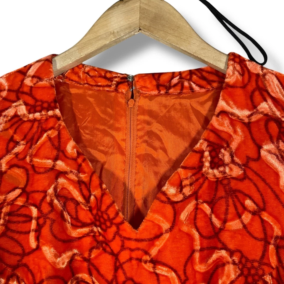 Vintage 70s Maxi Dress Floral Velvet Long Sleeve V Neck Retro Hippie Womens S - Image 2 of 4
