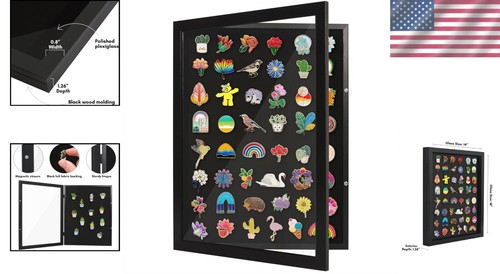 Elegant 14x18 Pin Display Case for Enamel Pins & Jewelry - Black Frame - Picture 2 of 10