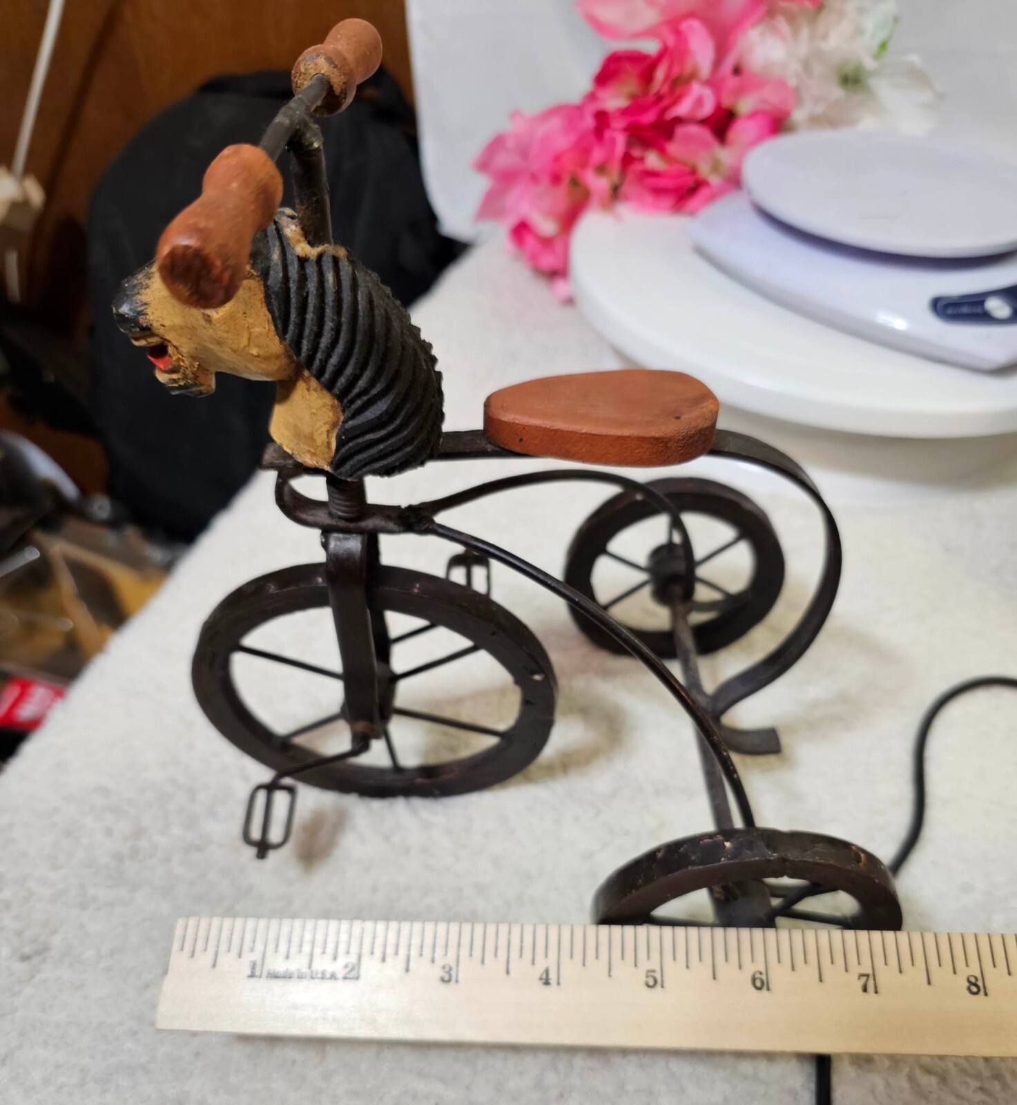 Vintage tricycle Toy Trike Bike w/ Horsehead Decor Metal & Wood Figurine 8.5tall