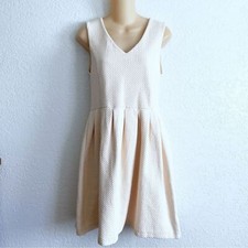 NEW Ganni Fit Flare Fulton Cream Mother of Pearl Knee Length Dress LARGE Waffle