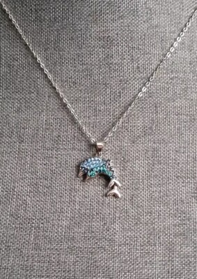 Blue Rhinestone Dolphin pendant Necklace. 18''