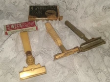 3 Vintage Shaving Razors & Razor Blades ~Valet Auto Strop Razor Eversharp Schick