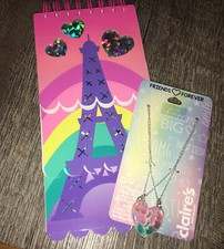 Claire  s Eiffel Tower Paris Rainbow Notebook Diary Bff Unicorn Necklace Jewelry