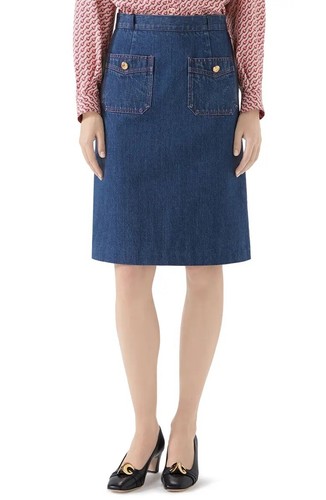 NWT GUCCI DENIM SKIRT GG GOLDEN BUTTON 