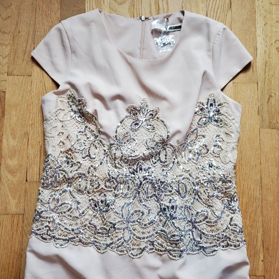 Vestido Vaina Tracy Reese Tostado Plateado Lentejuelas Adornado Manga Gorra Para Mujer 12 Foto 3 de 4