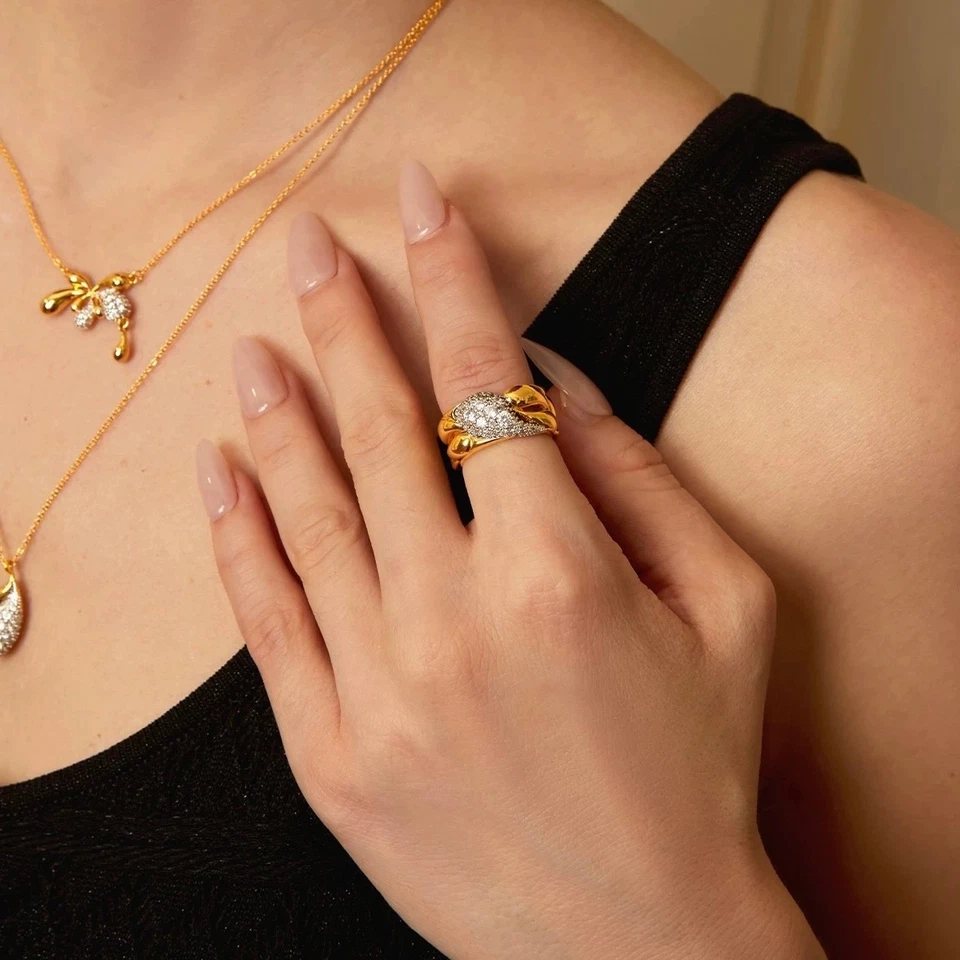 Anel Vintage Gold Waltz Series - Anel de Dedo Declaração Minimalista de Luxo Retrô - Imagem 4 de 4