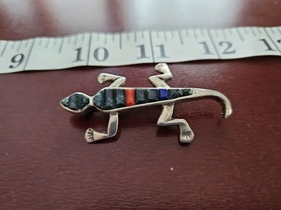 SW Native Sterling Silver Lizard Brooch Cobblestone 10g 