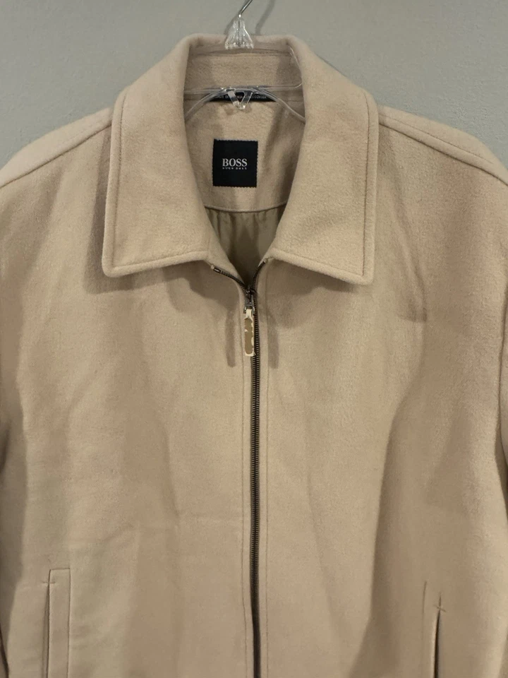 Abrigo Hugo Boss Para Hombres 46R Beige Lana Mezcla Cachemira Vestido Chaqueta Cremallera Peso Ligero Foto 2 de 4