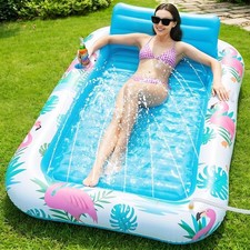 Inflatable Tanning Pool Lounger with Sprinkler, 77" x 48" for Summer Fun