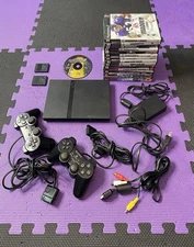 SONY PLAYSTATION 2 PS2 SLIM CONSOLE LOT BUNDLE WITH 16 GAMES *Tested & Works*