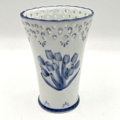 Blue and White Royal Twicket Delftware 5'' Tall Porcelain Vase Lattice Top