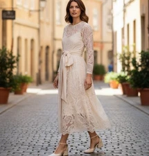 Zimmermann Lyrical Lace Dress Size 1 AU 10/US 6 Maxi Long Sleeve Ivory Cream EUC