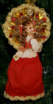 Viktorianisches rotes Kleid Dame Weihnachtsschmuck Handarbeit Old World Collective