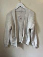 Hooked Up Women’s Cream Open Front Cardigan Fuzzy Size Medium NWT