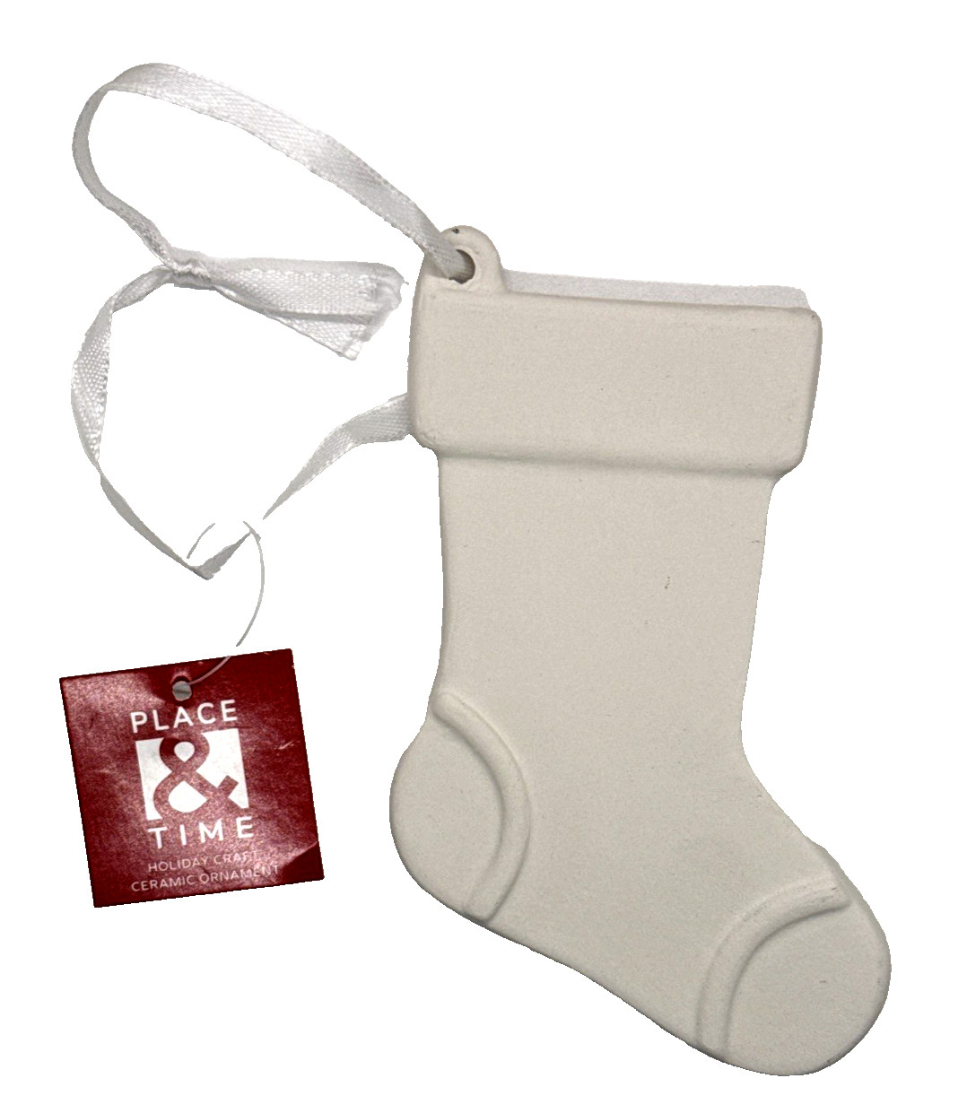 Place & Time White Ceramic Stocking Ornament 5in DIY Blank Paintable NWT