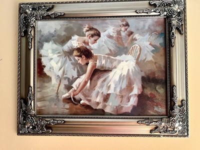 Framed Impressionist Style Ballerina Dancers. Ornate Silver Frame