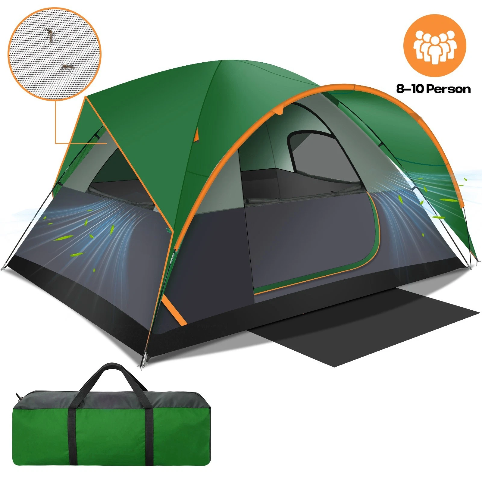 8 Person Family Camping Tent Easy Setup Waterproof Mesh Roof Spacious Design