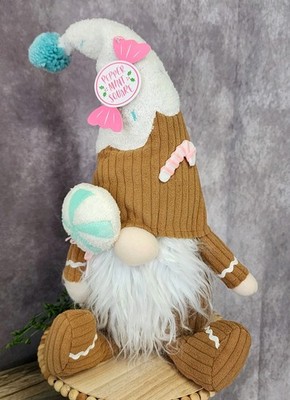 Gingerbread Gnome Candy Lollipop Candyland 16'' Peppermint Square Shelf Sitter