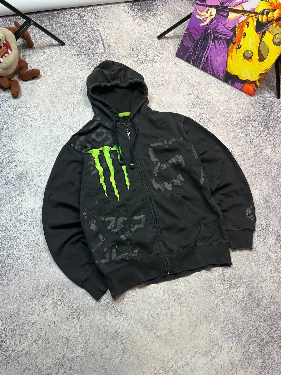 Vintage Fox Racing x Monster Energy Zip Hoodie Faded Distressed