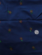 M900 Fabric Cotton Navy Blue Embroidered Red Flowers Metallic 45" x 44" Wide