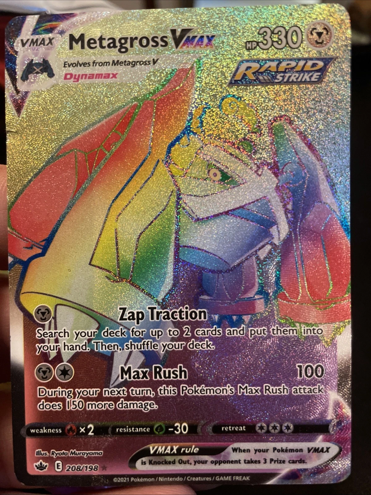Pokemon Metagross VMAX TCG Chilling Reign Rainbow Rare Holo Card 208/198 Secret
