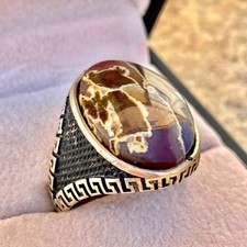 925 sterling silver mens ring yemeni sultani map agate aqeeq           