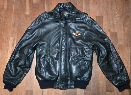 *RaRe VTG 80s Official ALASKA AIRLINES pin A-2 Leather Flight BOMBER JACKET | 38
