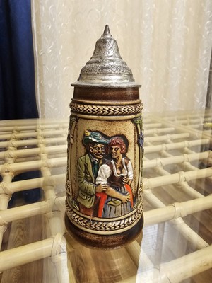 Vintage Germany Beer Stein 10'' with Pewter Lid Keinen Tropfen Imbecher Mehr