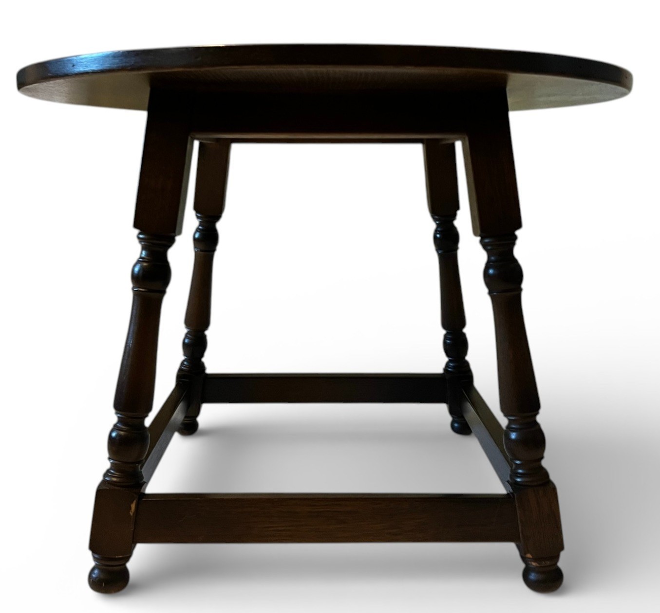 Vintage Round Table, End Table 66cm Diameter 49cm Height Dark Brown Turned Leg image 5