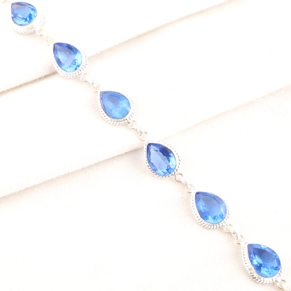 Brazalete de joyería hecha a mano de plata de ley 925 con piedras preciosas de cuarzo tanzanita de 8" Foto 2 de 4