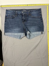 Time Tru Mid-Rise Stretch Women's Blue Medium/Dark Wash Turn-Cuff Denim Short