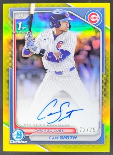 2024 Bowman Draft Cam Smith Chrome Auto Yellow Refractor /75 1st Cubs JS2