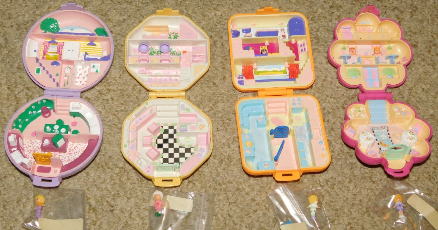 VINTAGE LOT OF 4 BLUEBIRD Polly Pocket Sets w/ Figures compacts 1989-90