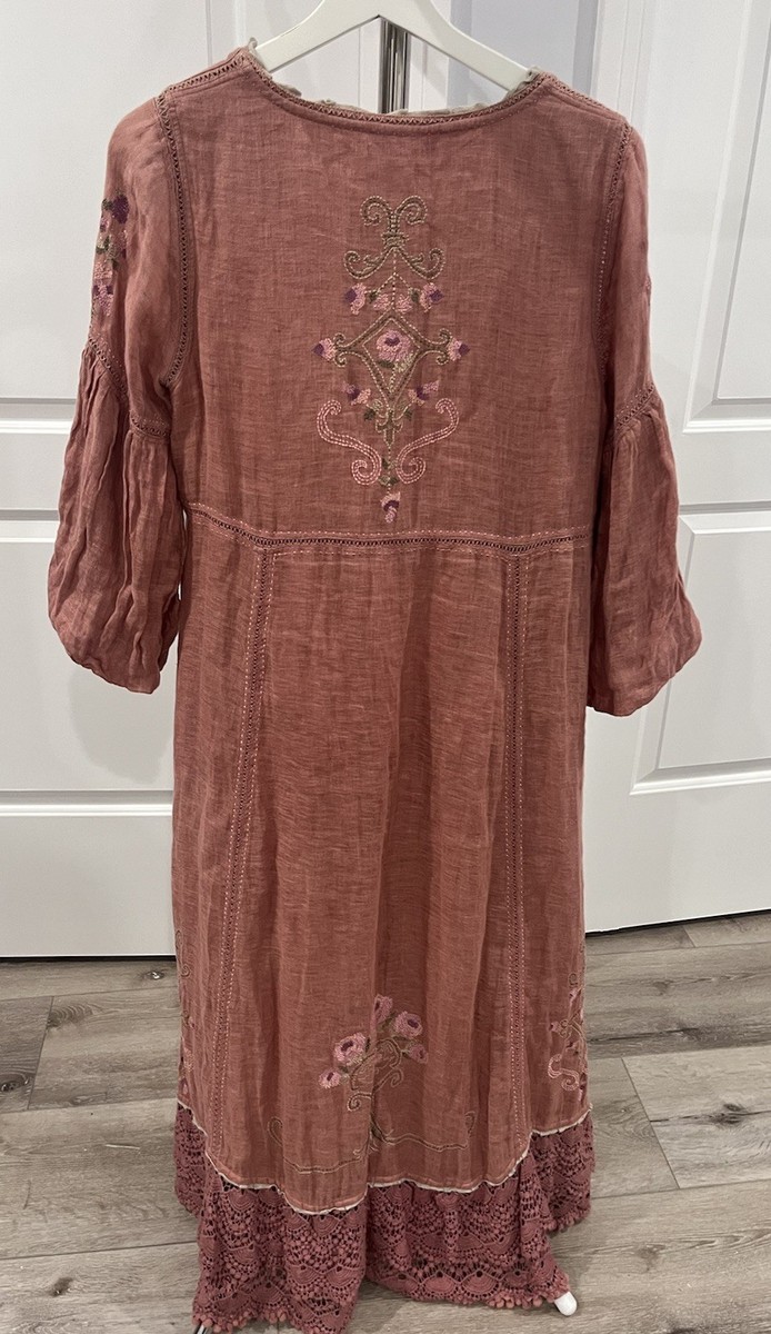 KAVERI Embroidered Maxi Dress Mauve Embroidered Medium Boho Cottagecore |  eBay
