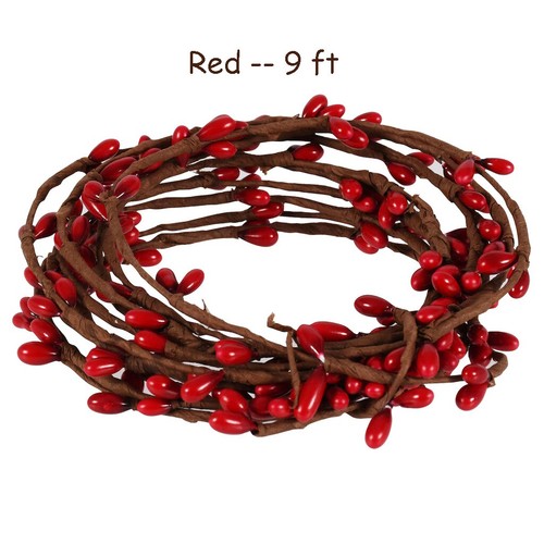 2 Rolls Pip Berry Single Strand RED Garland 9ft ea - Total 18ft - Holiday Accent - Picture 2 of 2