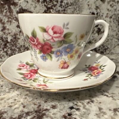 Vintage Duchess Bone China England Tea Cup & Saucer Pink Roses Floral Flowers