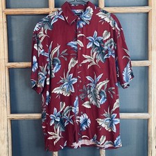 Pierre Cardin Men's SS Rayon Red Floral Shirt, Size M Hawaiian Tropical