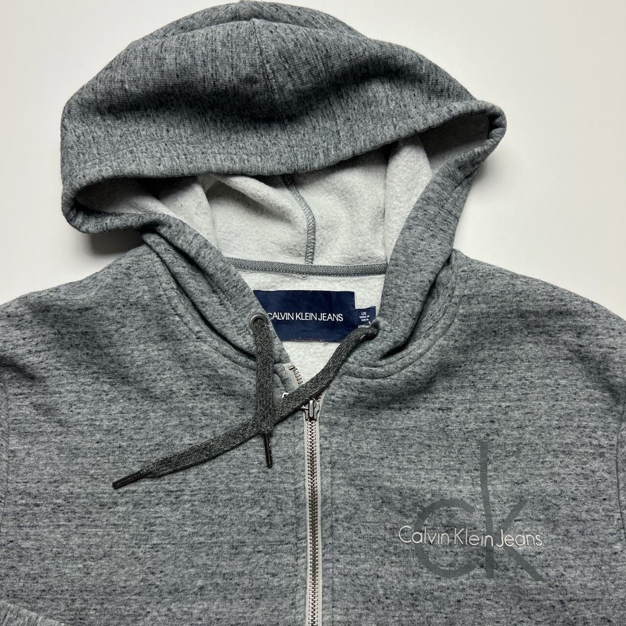 Mens Calvin Klein Zip Up Hoodie Hooded Sweatshirt Grey Marl Size Large