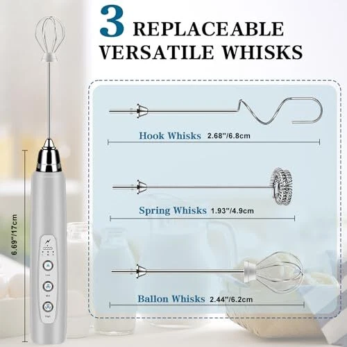 Milk Frother Handheld for Coffee, Electric Whisk 3 Speed Adjustable, Silver