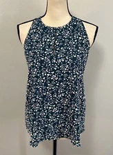 Loft Outlet Women’s Sleeveless Floral Top Blouse Navy White Size Small