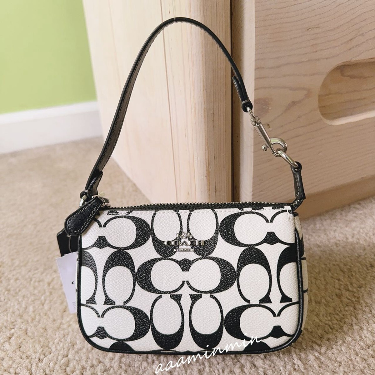 NWT Authentic Coach CP251 Nolita 15 White and Blcak Signature