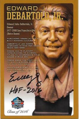 ED EDWARD DEBARTOLO SIGNED BRONZE BUST CARD~PRO FOOTBALL HALL OF FAME~HOF AUTO