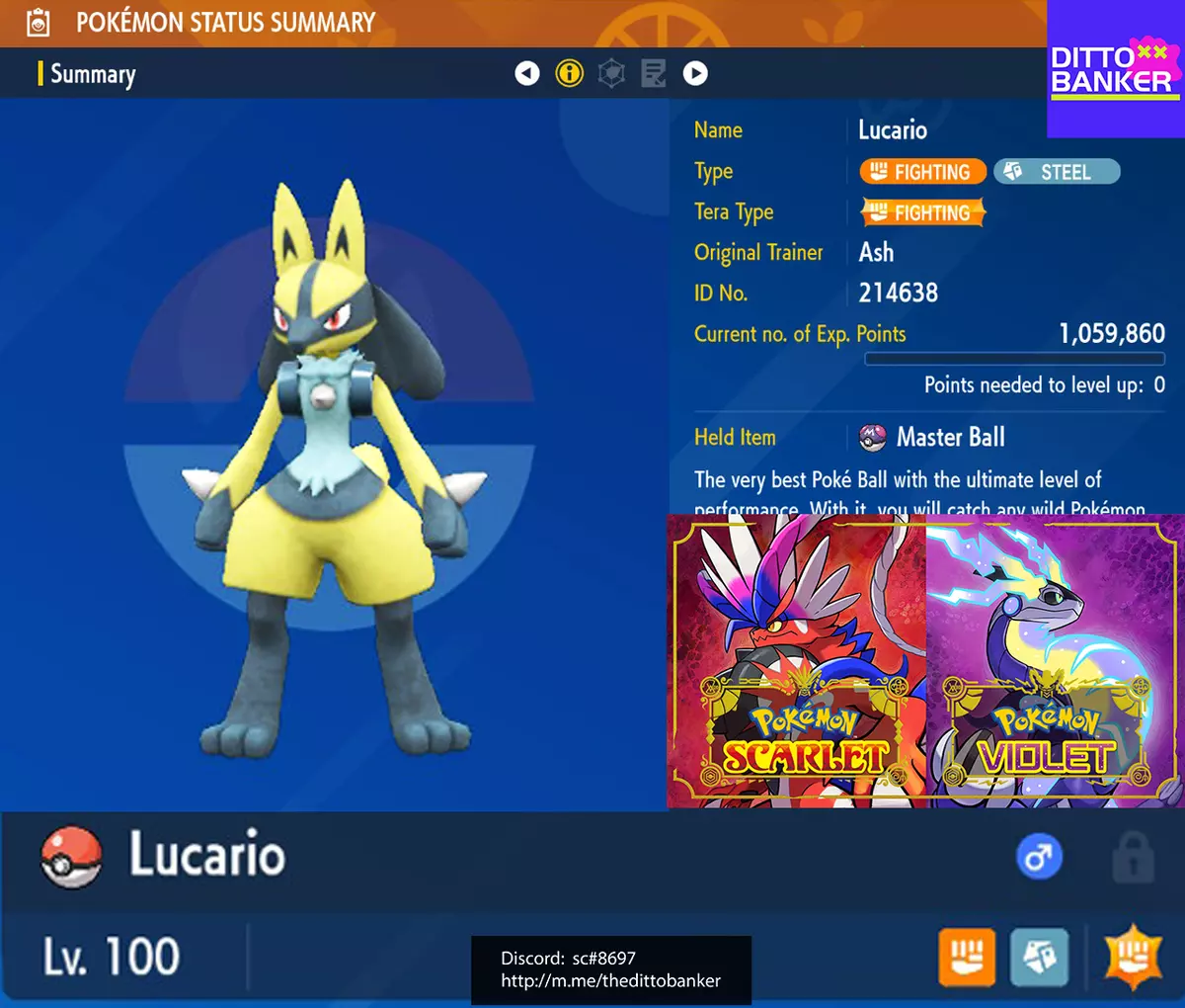 Shiny Lucario / Pokémon Scarlet and Violet / 6IV Pokemon / Shiny Pokemon