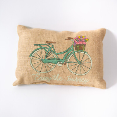 Country House Collection ''Enjoy the Journey'' Bicycle Bike 8'' x 12'' Burlap Pillow