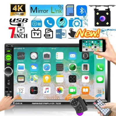 7023B 7'' Car Stereo Radio Mirror Link Double 2 Din Touch Screen Player +Camera