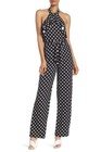 NWT sz 4 Sexy BEBE Polka Dot Jumpsuit Halter neck Front Ruffle belted Outfit — photo 1