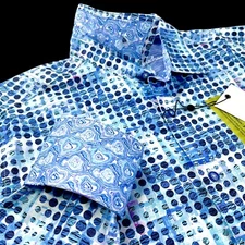 Robert Graham Geometric Paisley Patchwork Camo Trippy Blue Shirt $248 3XL