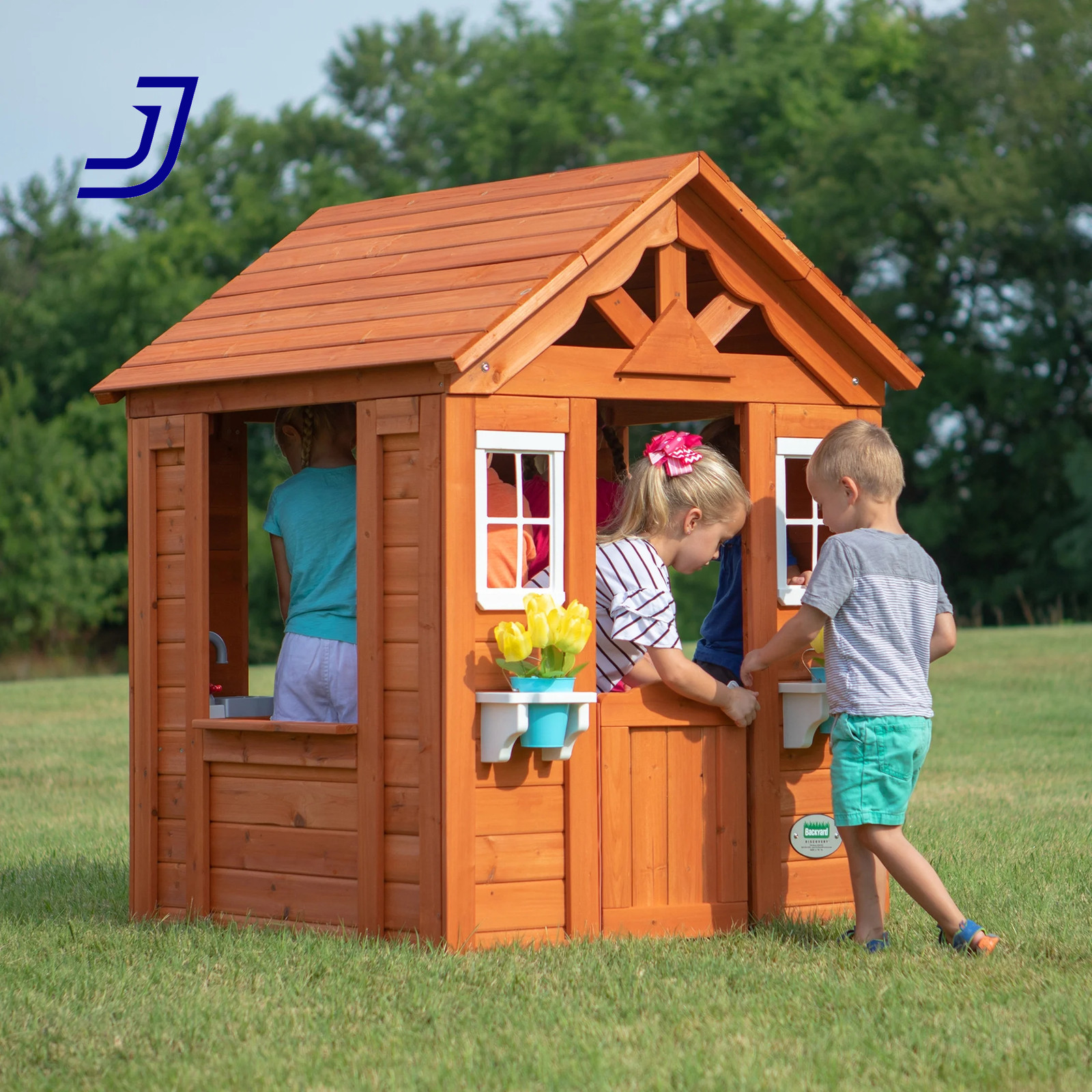 Timberlake Cedar Wooden Kids Playhouse Play Kitchen Snack Bar Window USA ONLY