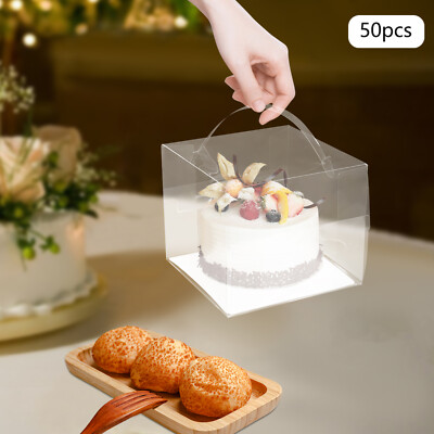 50*Clear Cake Box Gift Plastic Carrier Box Cake Pastry Packaging Box PET